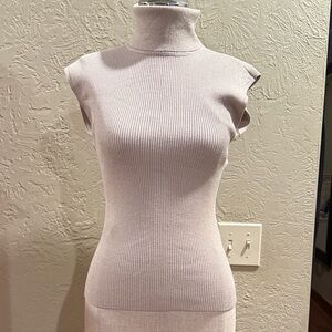 White House Black Market Sleeveless Ribbed Gold Open Back Turtleneck Top small
